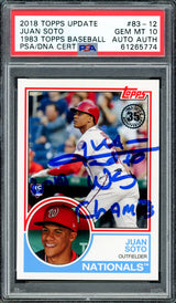 Juan Soto Autographed 2018 Topps Update 1983 Rookie Card #83-12 New York Mets PSA 10 "2019 WS Champs" PSA/DNA #61265774