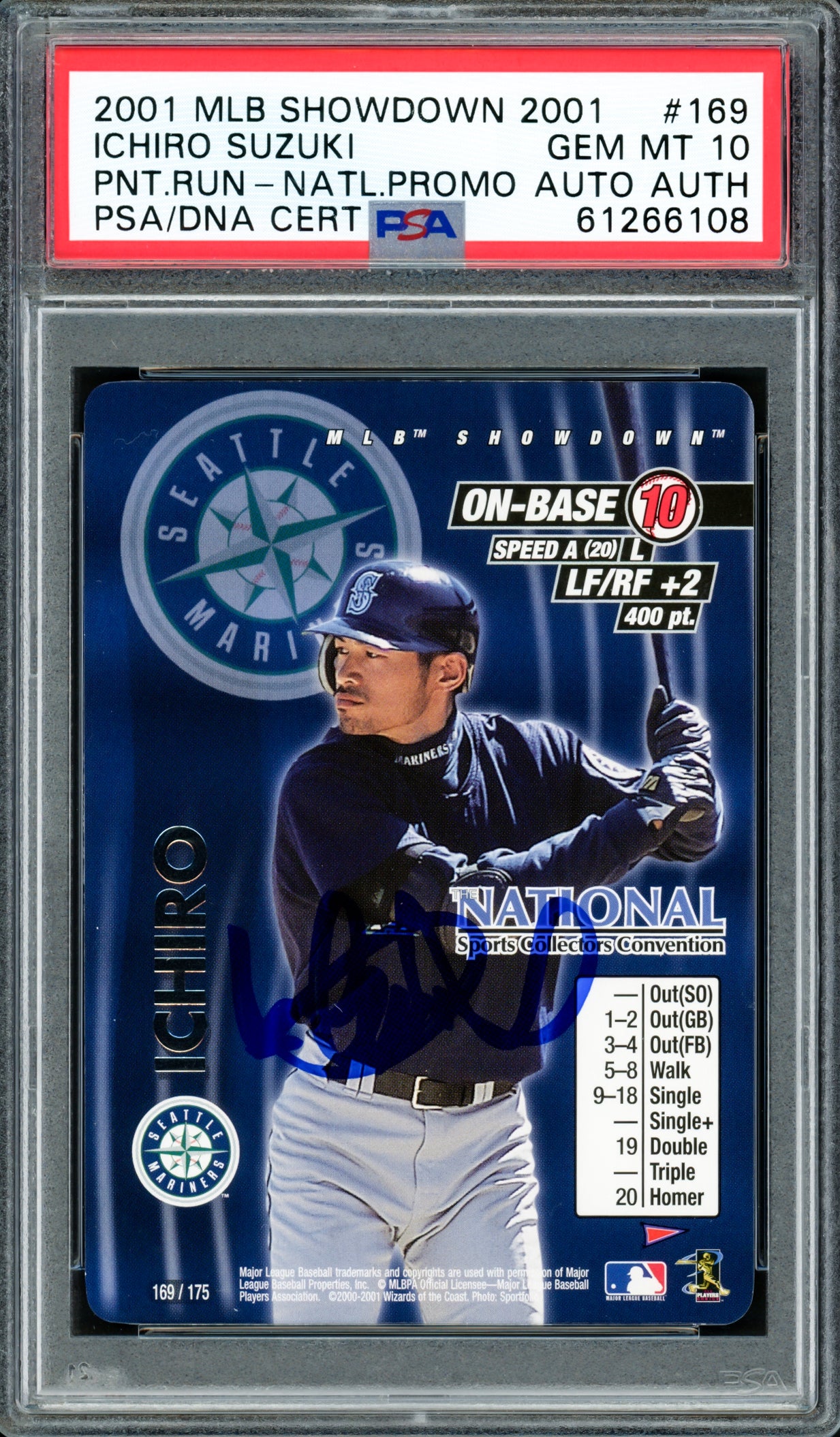 Ichiro Suzuki Autographed 2001 MLB Showdown National Promo Rookie Card #169 Seattle Mariners PSA 10 PSA/DNA #61266108