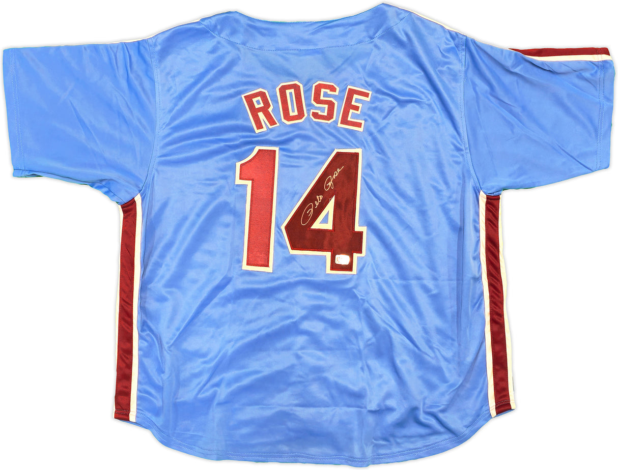 Philadelphia Phillies Pete Rose Autographed Blue & Red Baseball Jersey PR Holo Stock #228779