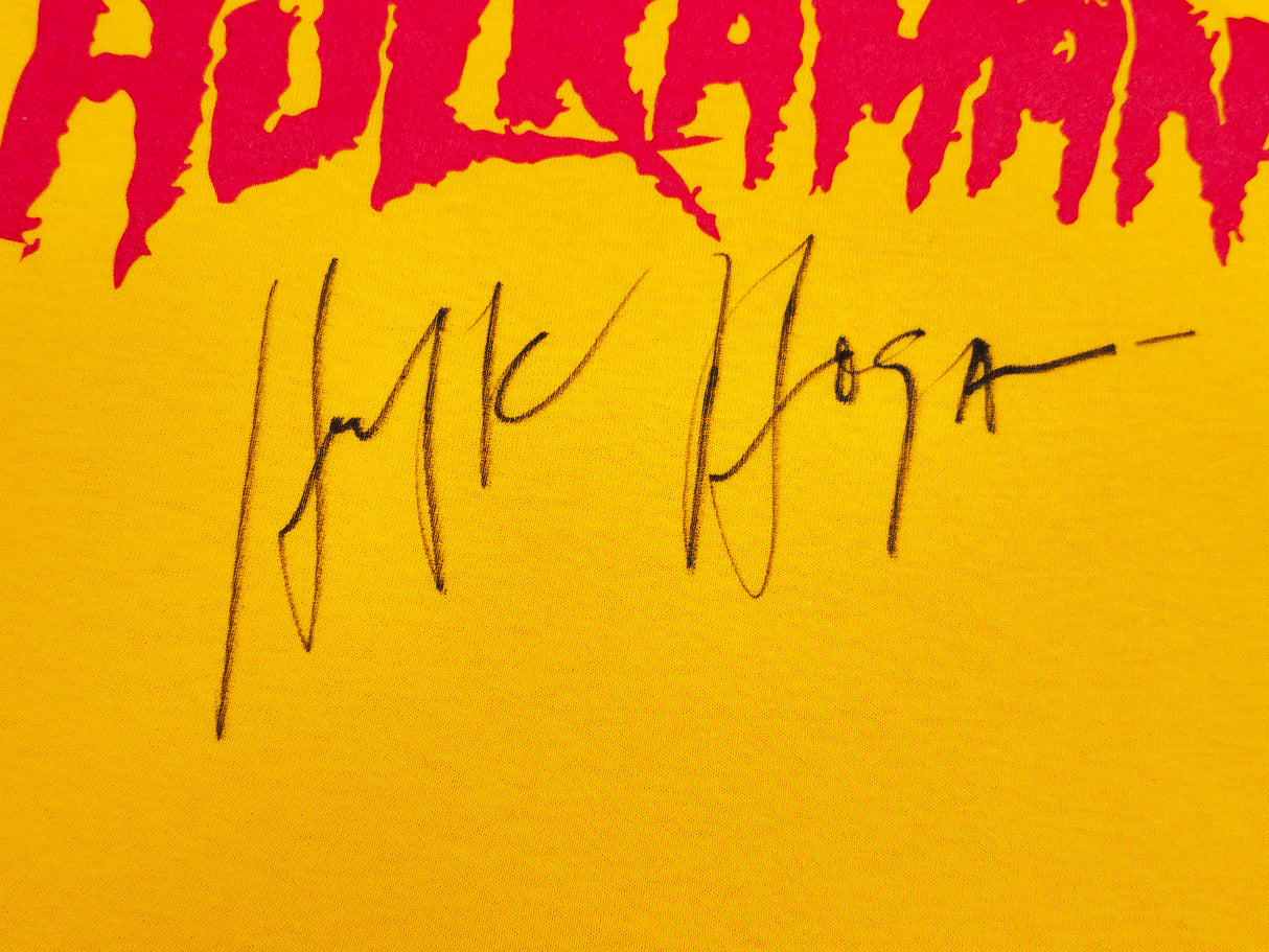 Hulk Hogan Autographed Yellow WWE Hulkamania T-Shirt JSA Stock #228800