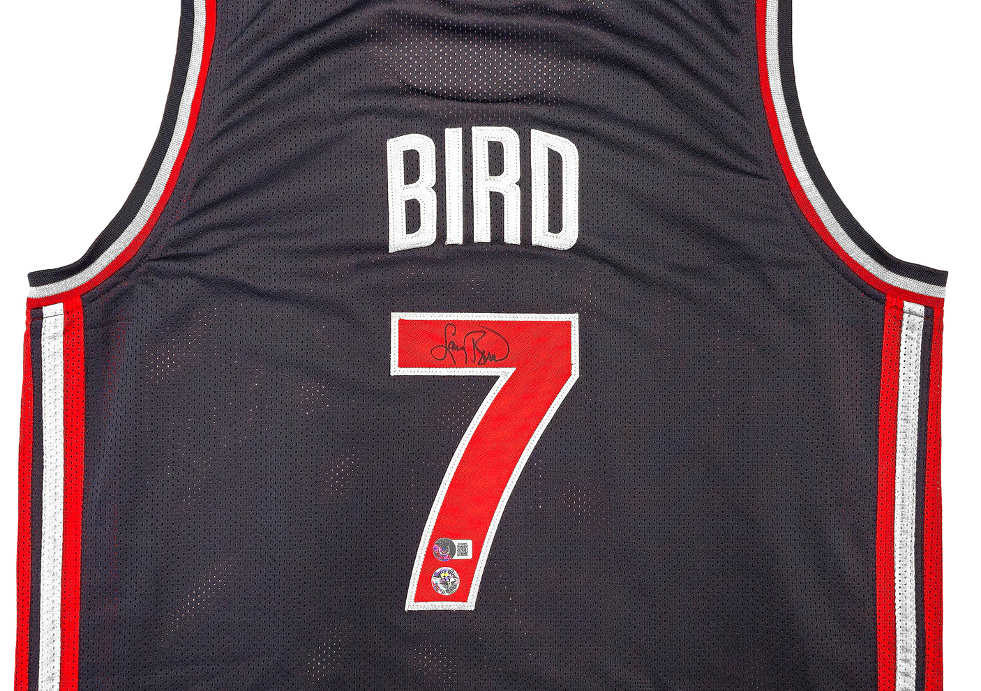 Team USA Larry Bird Autographed Blue Basketball Jersey Beckett BAS QR Stock #228094
