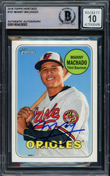 Manny Machado Autographed 2018 Topps Heritage Card #151 Baltimore Orioles Auto Grade Gem Mint 10 Beckett BAS Stock #228987