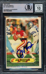 Joe Montana Autographed 1983 Topps Sticker Card #21 San Francisco 49ers Auto Grade Gem Mint 10 Beckett BAS Stock #228989