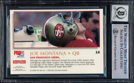 Joe Montana Autographed 1992 Pro Set Power Card #16 San Francisco 49ers Auto Grade Gem Mint 10 Beckett BAS Stock #228999
