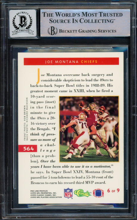 Joe Montana Autographed 1993 Proline Portraits Card #564 San Francisco 49ers Auto Grade Gem Mint 10 Beckett BAS Stock #229001