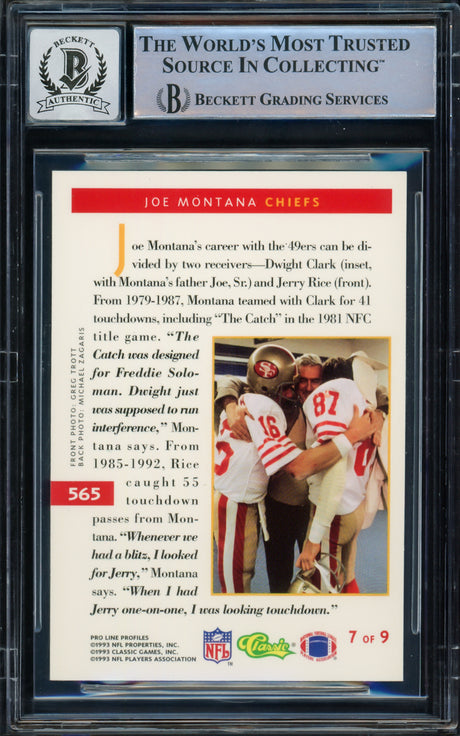 Joe Montana Autographed 1993 Proline Portraits Card #565 San Francisco 49ers Auto Grade Gem Mint 10 Beckett BAS Stock #229002