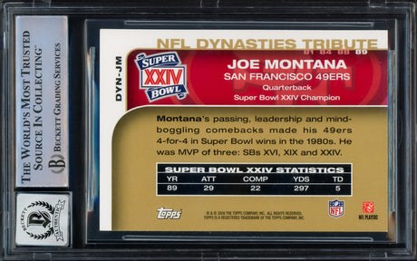 Joe Montana Autographed 2008 Topps NFL Dynasties Card #DYN-JM San Francisco 49ers Auto Grade Gem Mint 10 Beckett BAS Stock #229004