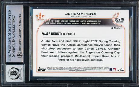 Jeremy Pena Autographed 2022 Topps Update Rookie Card #US276 Houston Astros Auto Grade Gem Mint 10 Beckett BAS Stock #229008