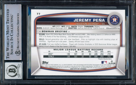 Jeremy Pena Autographed 2023 Bowman Card #77 Houston Astros Auto Grade Gem Mint 10 Full Name Beckett BAS Stock #229010