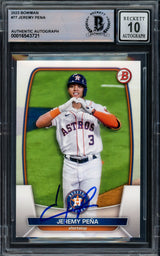 Jeremy Pena Autographed 2023 Bowman Card #77 Houston Astros Auto Grade Gem Mint 10 Beckett BAS Stock #229011