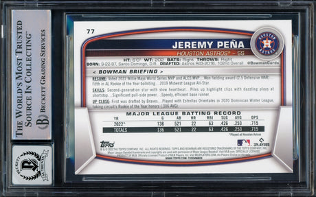 Jeremy Pena Autographed 2023 Bowman Card #77 Houston Astros Auto Grade Gem Mint 10 Beckett BAS Stock #229011