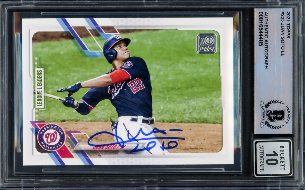 Juan Soto Autographed 2021 Topps Card #225 New York Mets Auto Grade Gem Mint 10 Beckett BAS Stock #229020