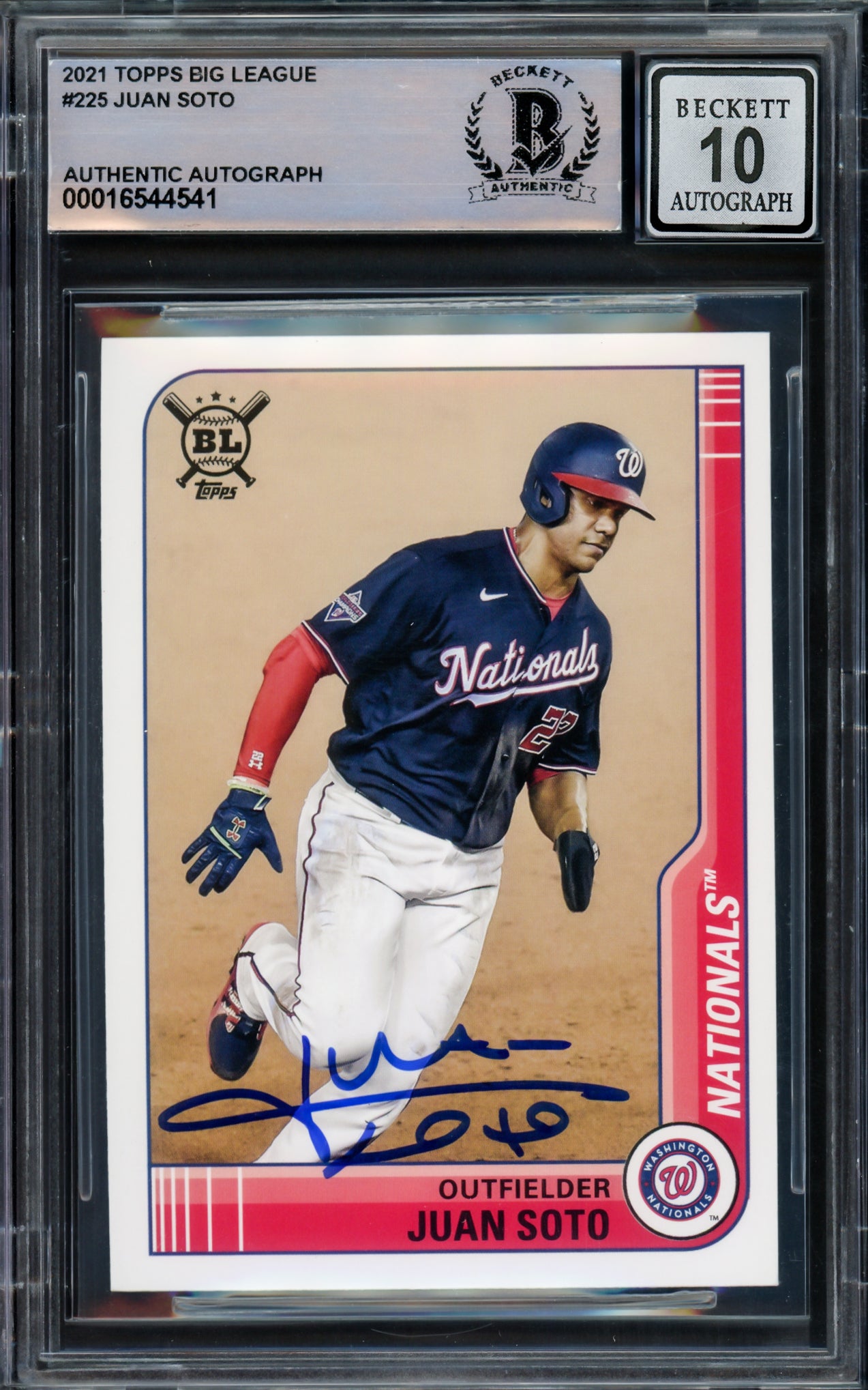 Juan Soto Autographed 2021 Topps Big League Card #225 New York Yankees Auto Grade Gem Mint 10 Beckett BAS Stock #229021