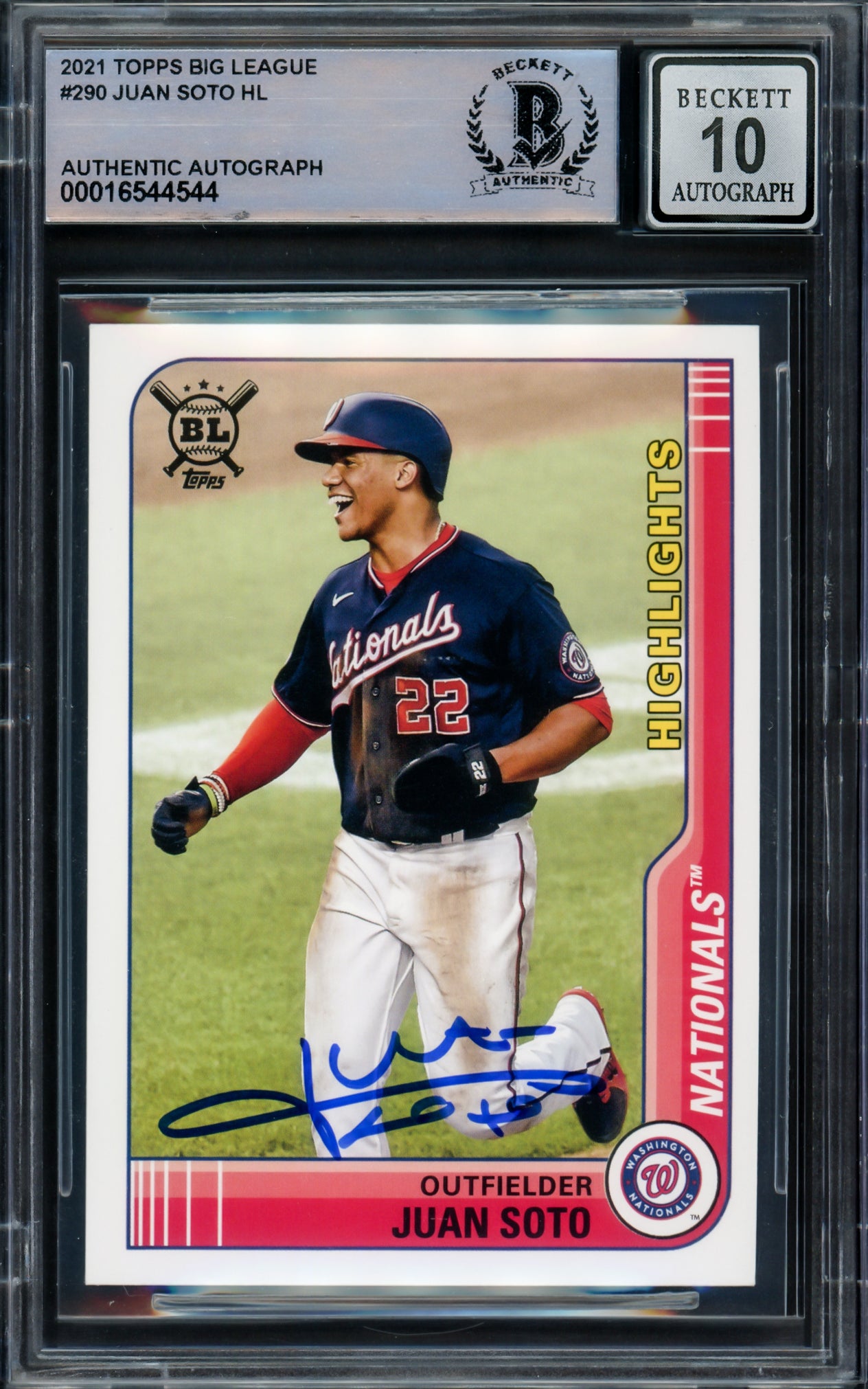 Juan Soto Autographed 2021 Topps Big League Card #290 New York Yankees Auto Grade Gem Mint 10 Beckett BAS Stock #229022