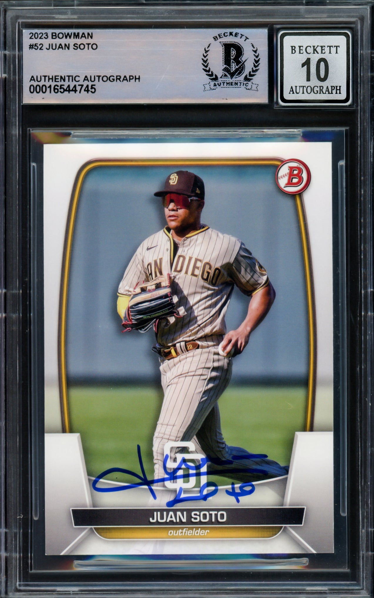 Juan Soto Autographed 2023 Bowman Card #52 New York Yankees Auto Grade Gem Mint 10 Beckett BAS Stock #229025