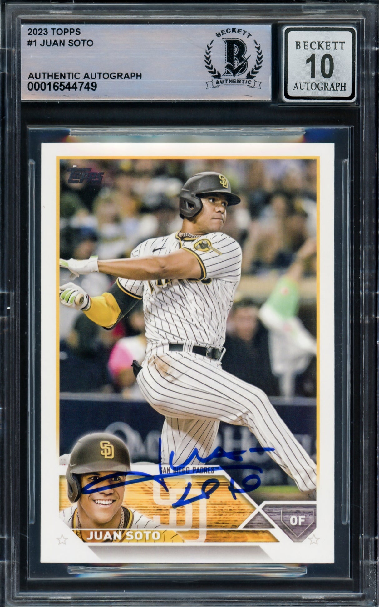 Juan Soto Autographed 2023 Topps Card #1 New York Mets Auto Grade Gem Mint 10 Beckett BAS Stock #229026