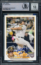 Juan Soto Autographed 2023 Topps Card #1 New York Mets Auto Grade Gem Mint 10 Beckett BAS Stock #229026
