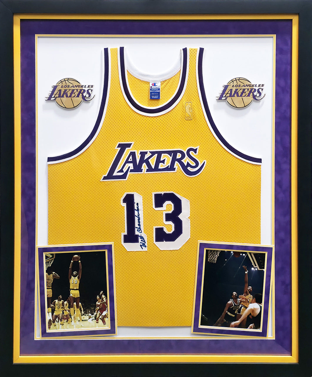 Los Angeles Lakers Wilt Chamberlain Autographed Framed Yellow Champion Jersey PSA/DNA #AE02265