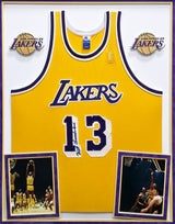 Los Angeles Lakers Wilt Chamberlain Autographed Framed Yellow Champion Jersey PSA/DNA #AE02265