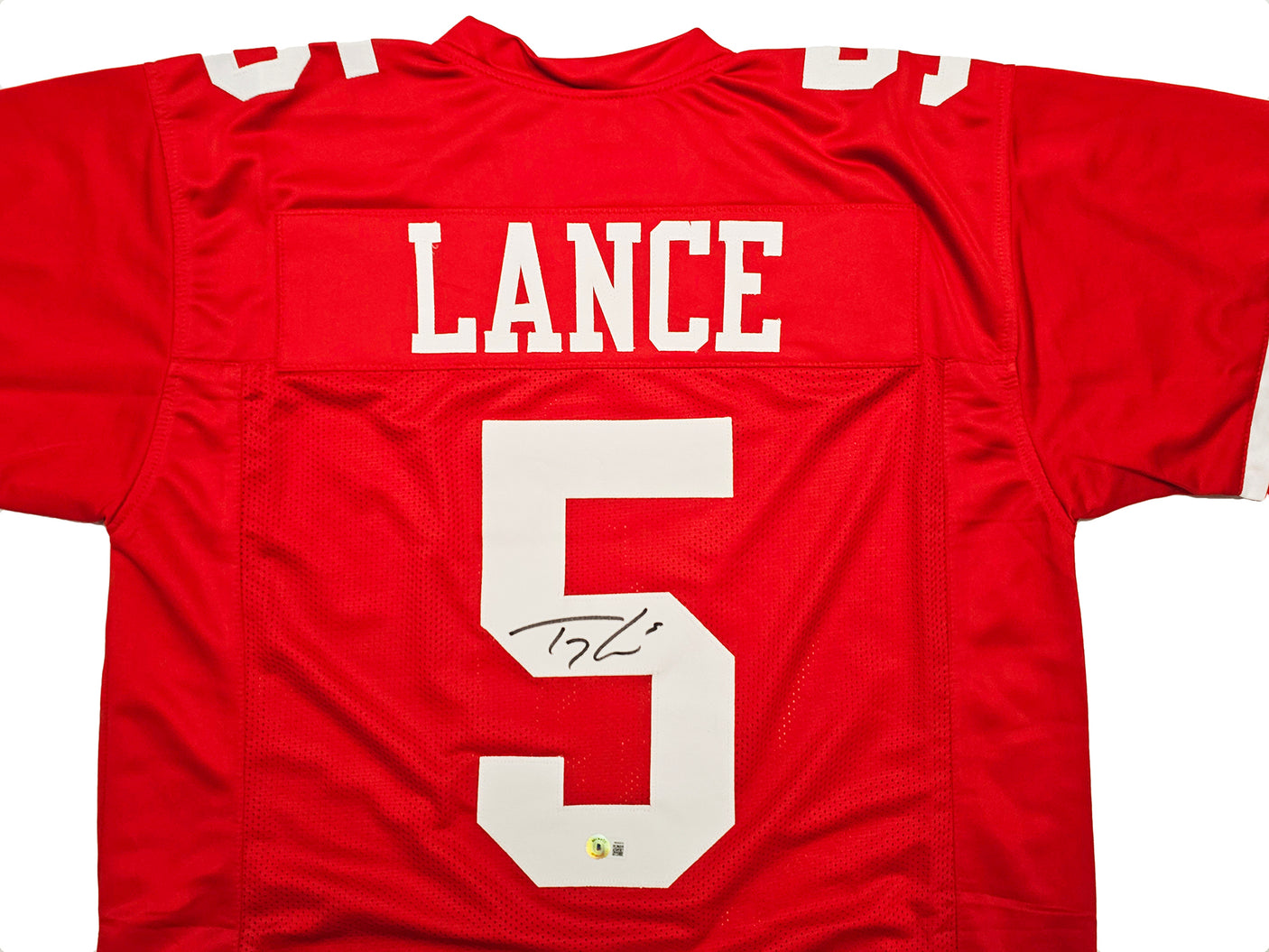 San Francisco 49ers Trey Lance Autographed Red Jersey Beckett BAS Witness Stock #215020