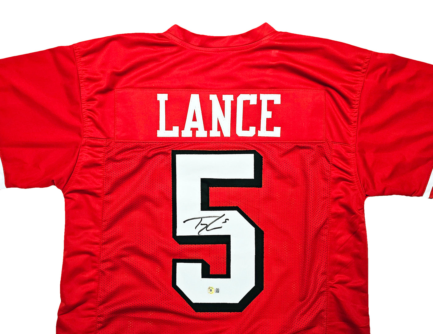 San Francisco 49ers Trey Lance Autographed Red Jersey Beckett BAS Witness Stock #215019