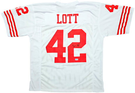 San Francisco 49ers Ronnie Lott Autographed White Jersey Beckett BAS Witness Stock #214998