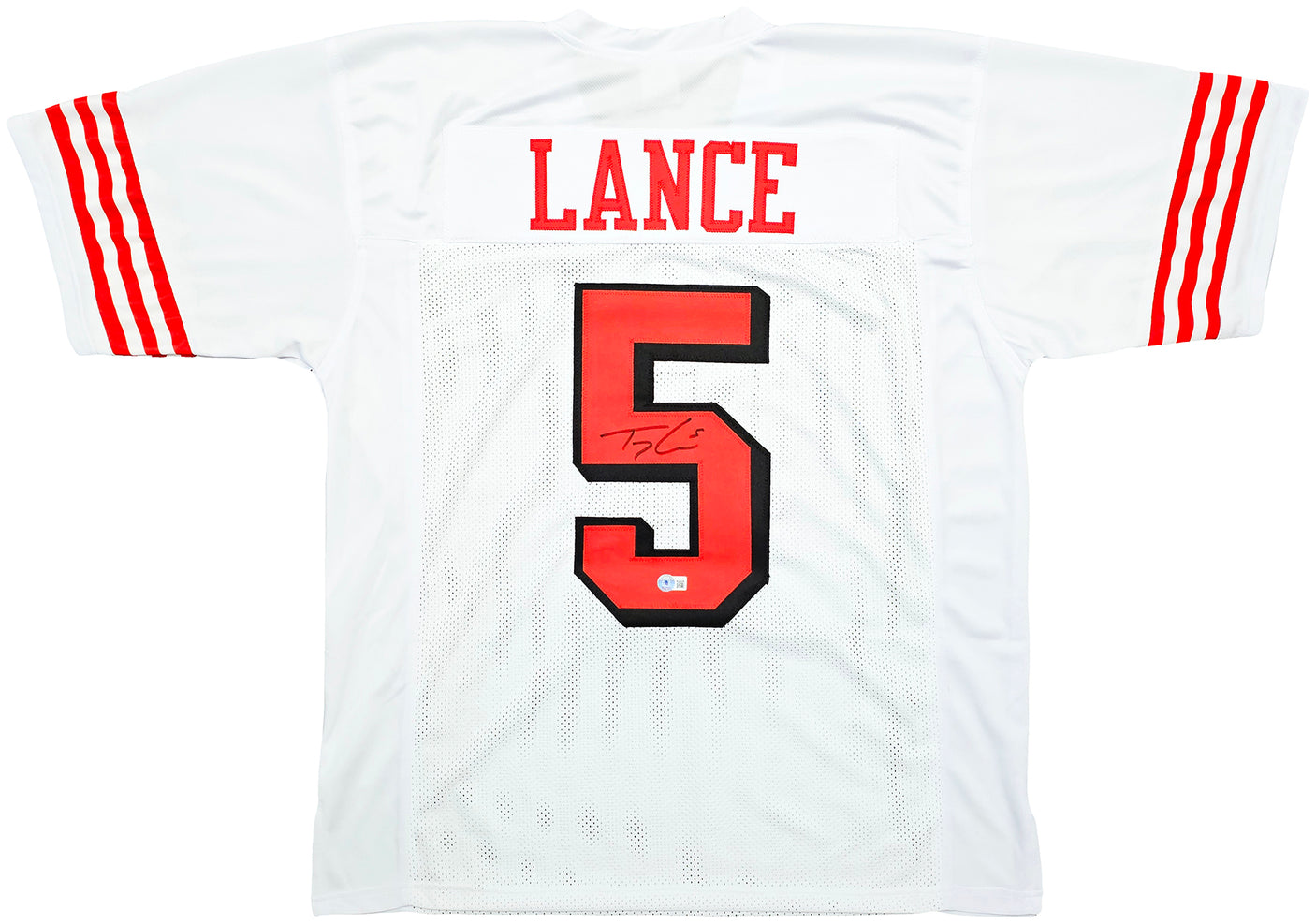 San Francisco 49ers Trey Lance Autographed White Jersey Beckett BAS Witness Stock #215021