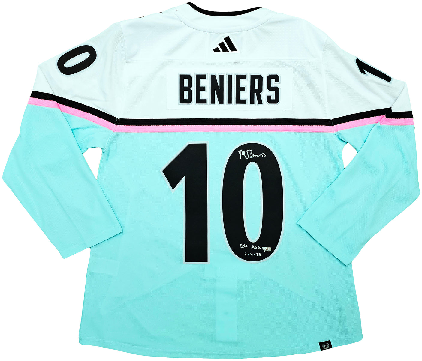 Seattle Kraken Matty Beniers Autographed White Adidas 2023 All Star Game Jersey Size 54 "1st ASG 2-4-23" Fanatics Holo Stock #215324