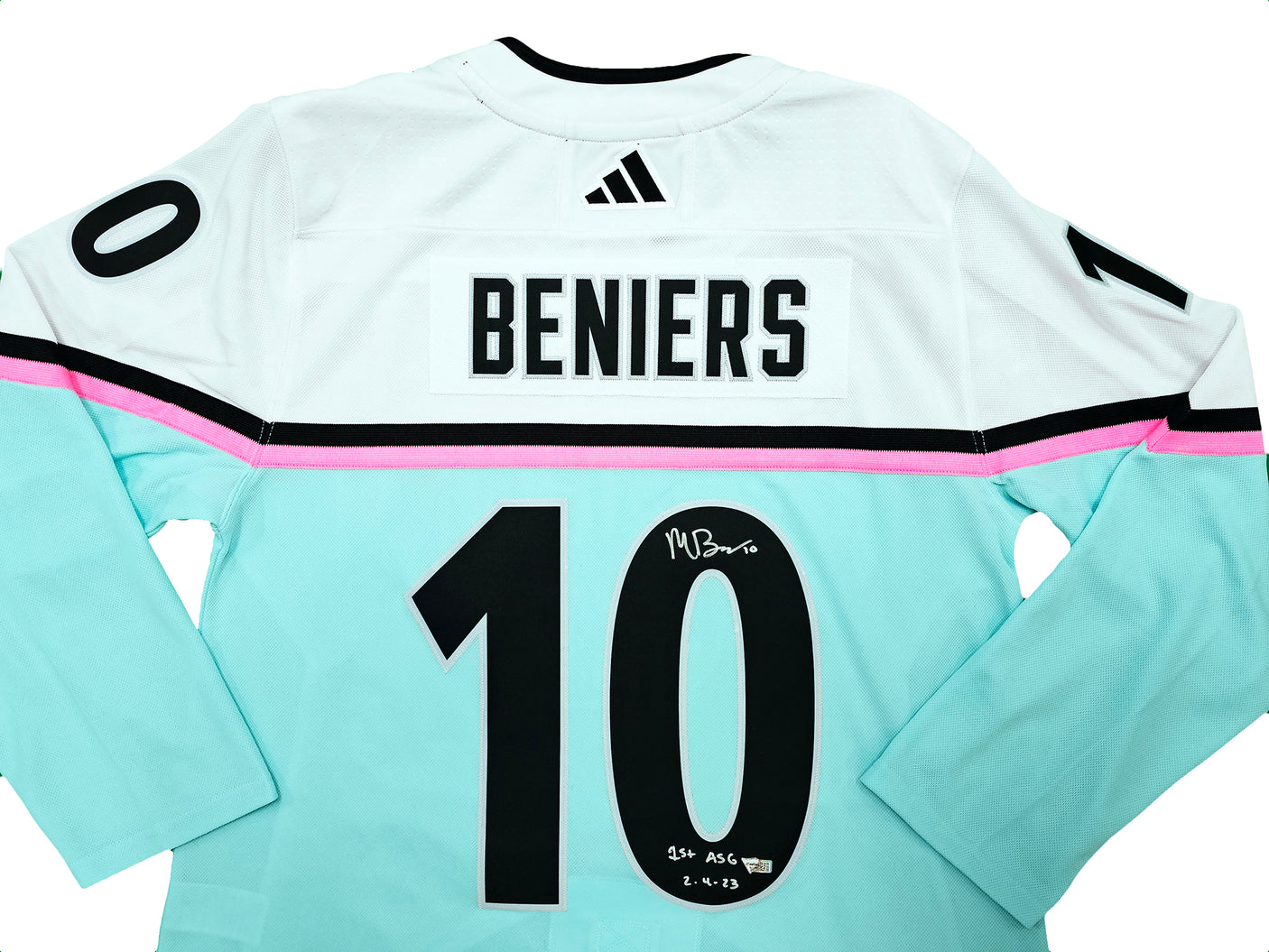 Seattle Kraken Matty Beniers Autographed White Adidas 2023 All Star Game Jersey Size 54 "1st ASG 2-4-23" Fanatics Holo Stock #215324