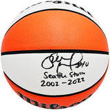 Sue Bird Autographed Authentic White Panel Indoor/Outdoor Basketball Seattle Storm "Seattle Storm 2002-2022" Beckett BAS QR Stock #214845