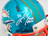 Zach Thomas Autographed Miami Dolphins Flash Teal Speed Mini Helmet "HOF 2023" Beckett BAS Witness Stock #215334