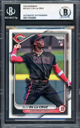 Elly De La Cruz Autographed 2024 Bowman Rookie Card #22 Cincinnati Reds Beckett BAS Stock #239925