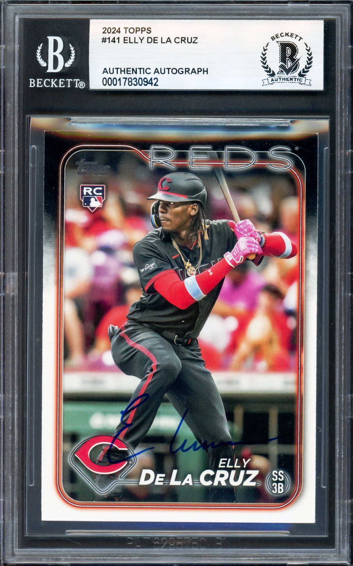 Elly De La Cruz Autographed 2024 Topps Rookie Card #141 Cincinnati Reds Beckett BAS Stock #239926