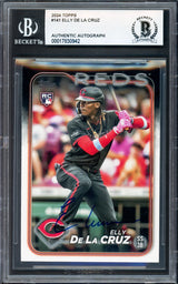 Elly De La Cruz Autographed 2024 Topps Rookie Card #141 Cincinnati Reds Beckett BAS Stock #239926