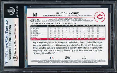 Elly De La Cruz Autographed 2024 Topps Rookie Card #141 Cincinnati Reds Beckett BAS Stock #239926