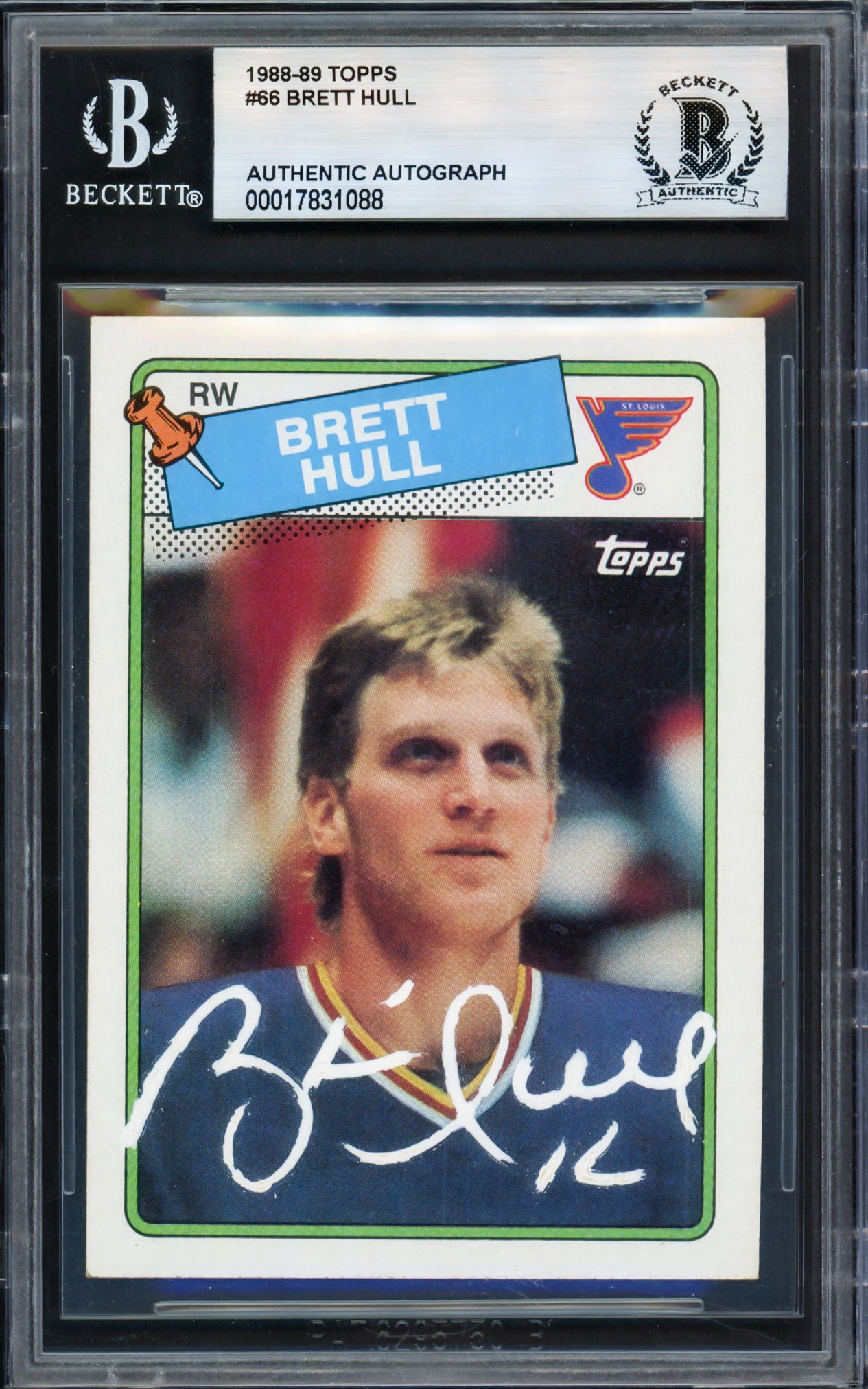Brett Hull Autographed 1988-89 Topps Rookie Card #66 St. Louis Blues Beckett BAS Stock #239927