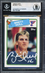 Brett Hull Autographed 1988-89 Topps Rookie Card #66 St. Louis Blues Beckett BAS Stock #239927