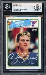 Brett Hull Autographed 1988-89 Topps Rookie Card #66 St. Louis Blues Beckett BAS Stock #239928