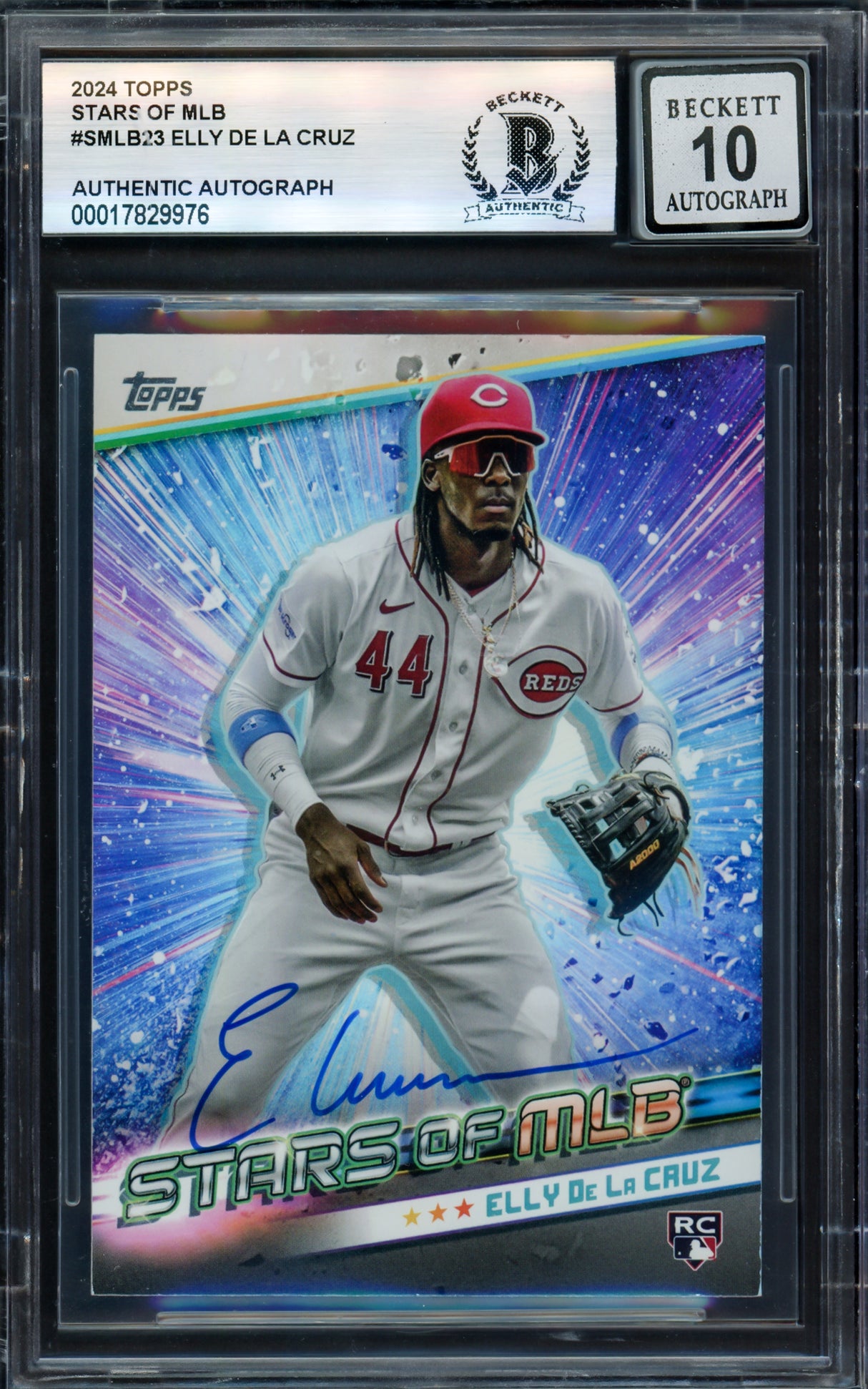Elly De La Cruz Autographed 2024 Topps Stars of MLB Rookie Card #SMLB-23 Cincinnati Reds Auto Grade Gem Mint 10 Beckett BAS Stock #239931