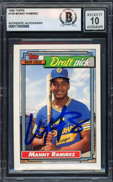 Manny Ramirez Autographed 1992 Topps Rookie Card #156 Cleveland Indians Auto Grade Gem Mint 10 Beckett BAS Stock #239948