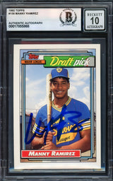 Manny Ramirez Autographed 1992 Topps Rookie Card #156 Cleveland Indians Auto Grade Gem Mint 10 Beckett BAS Stock #239948