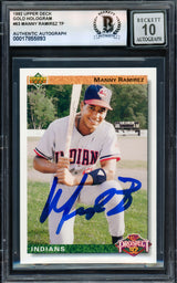 Manny Ramirez Autographed 1992 Upper Deck Rookie Card #63 Cleveland Indians Auto Grade Gem Mint 10 Beckett BAS Stock #239949