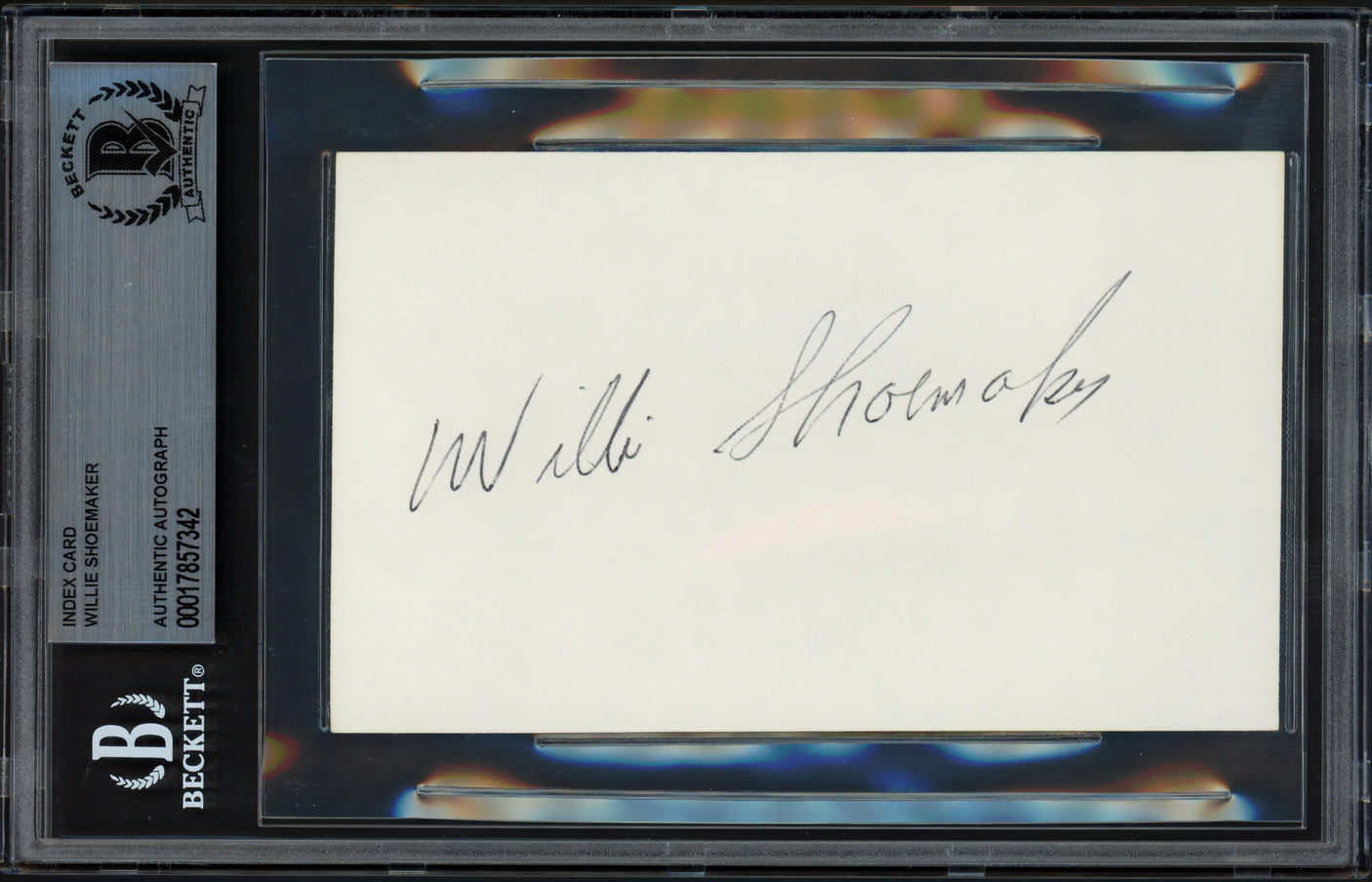 Willie Shoemaker Autographed 3x5 Index Card Jockey Beckett BAS Stock #239952