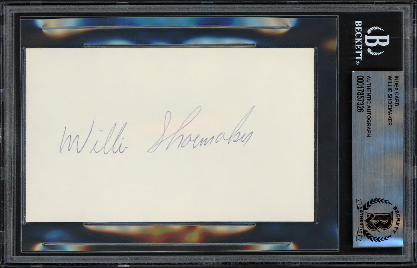 Willie Shoemaker Autographed 3x5 Index Card Jockey Beckett BAS Stock #239953