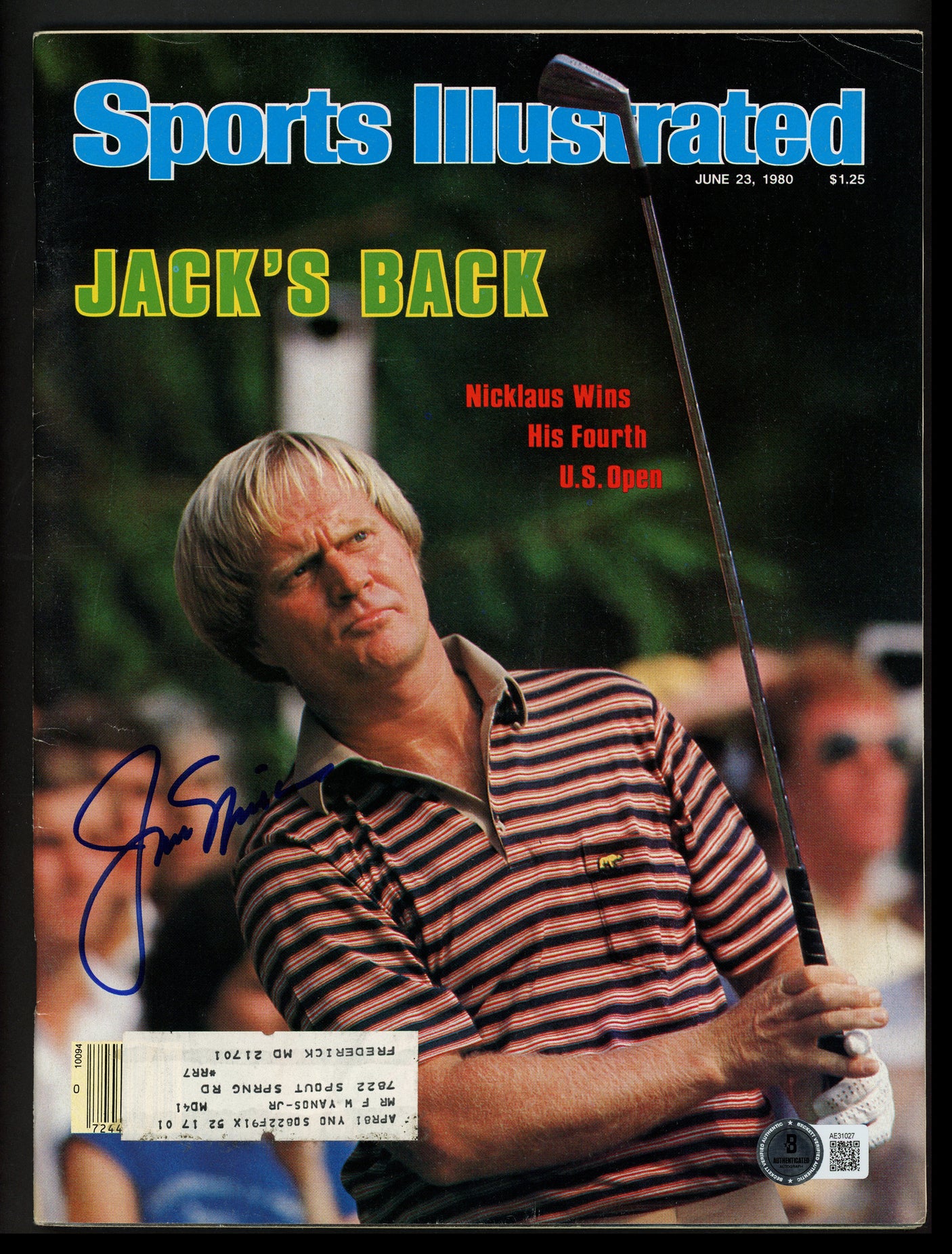 Jack Nicklaus Autographed Sports Illustrated Magazine Beckett BAS #AE31027