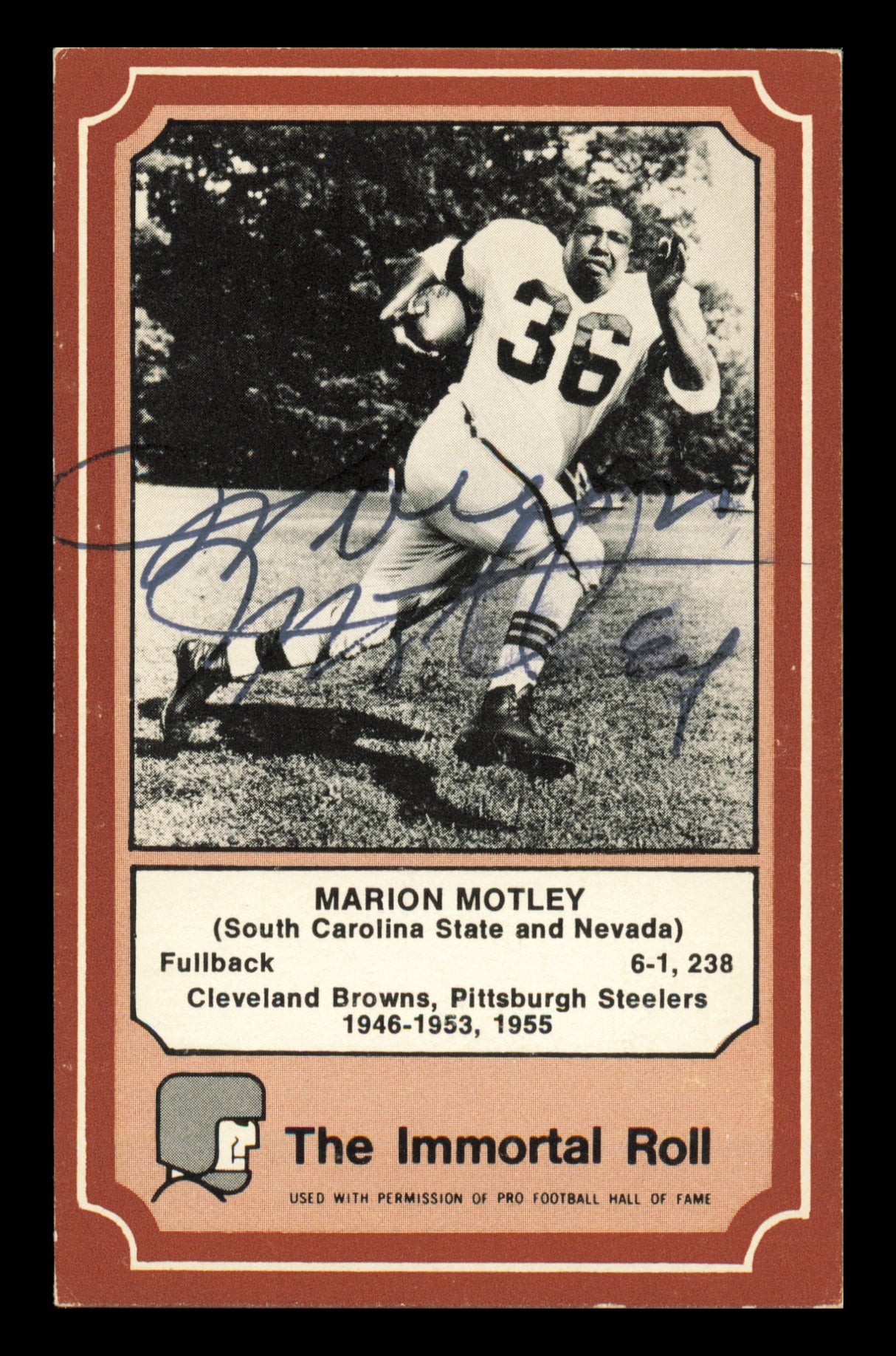 Marion Motley Autographed 1975 Fleer Card #37 Cleveland Browns SKU #240922