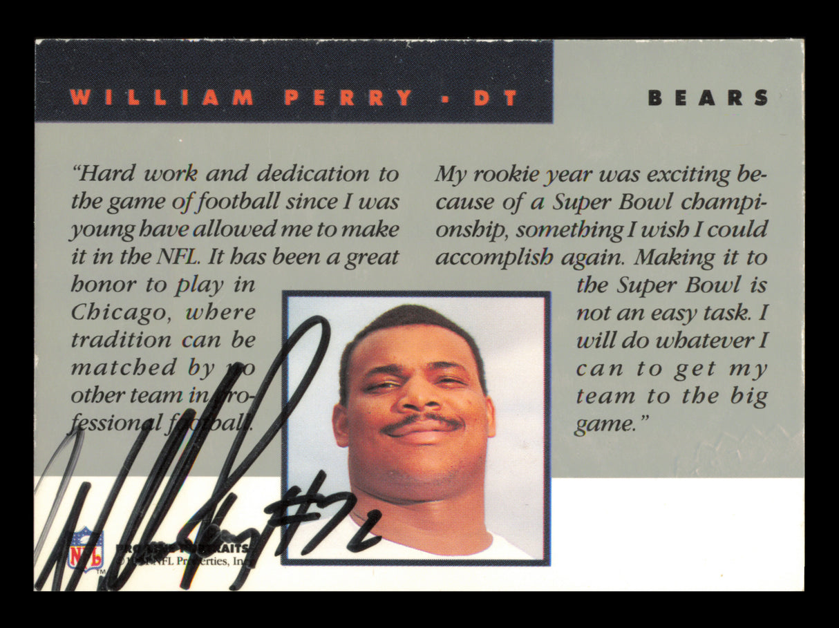 William Refrigerator Perry Autographed 1991 Pro Line Portraits Card #192 Chicago Bears SKU #240987