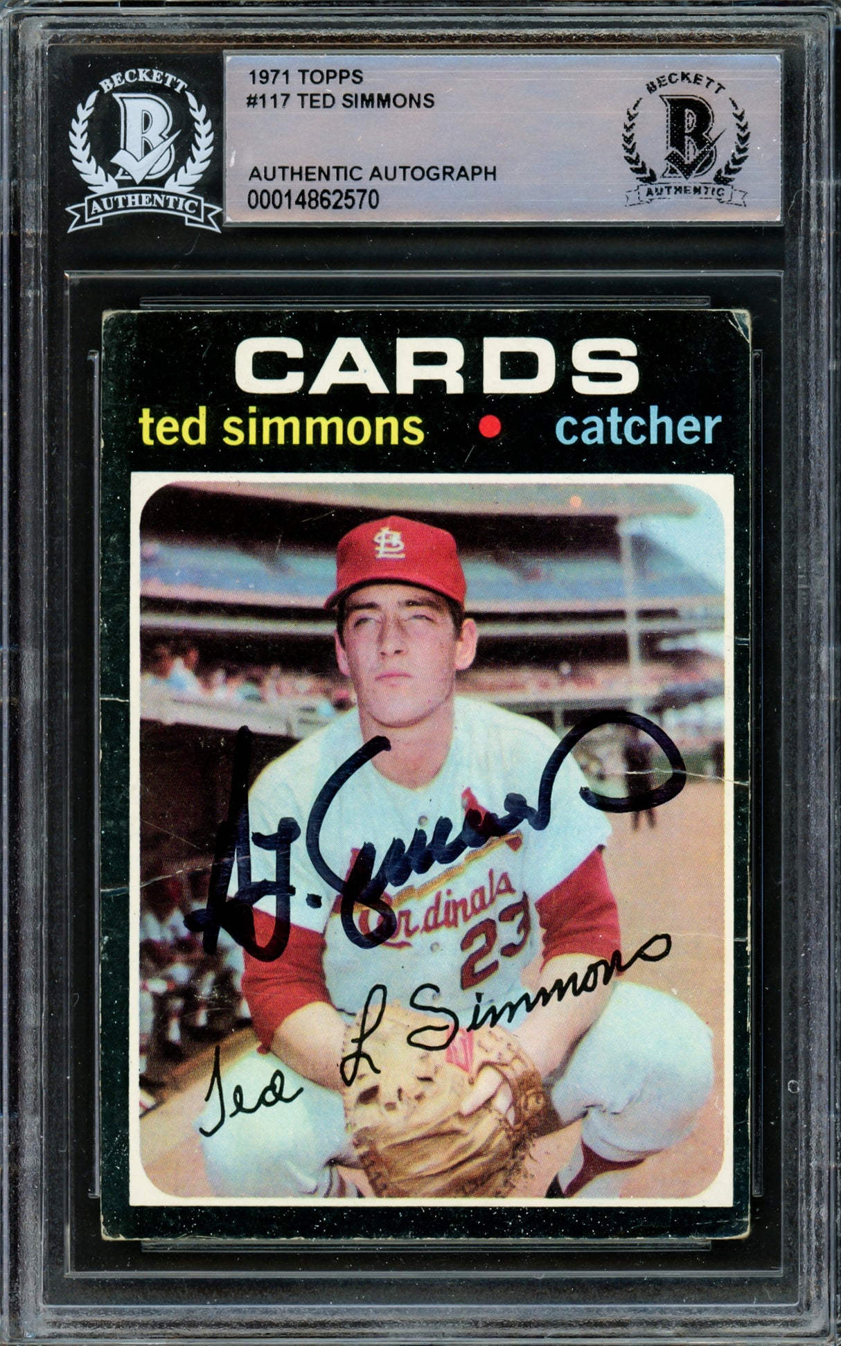 Ted Simmons Autographed 1971 Topps Rookie Card #117 St. Louis Cardinals Beckett BAS #14862570