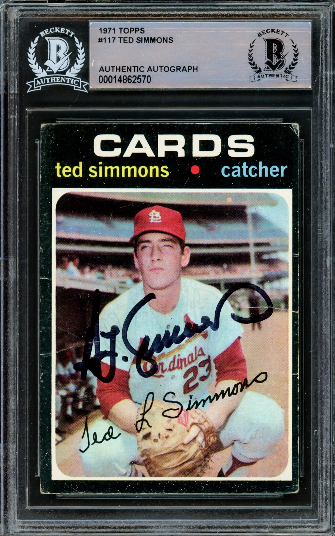 Ted Simmons Autographed 1971 Topps Rookie Card #117 St. Louis Cardinals Beckett BAS #14862570