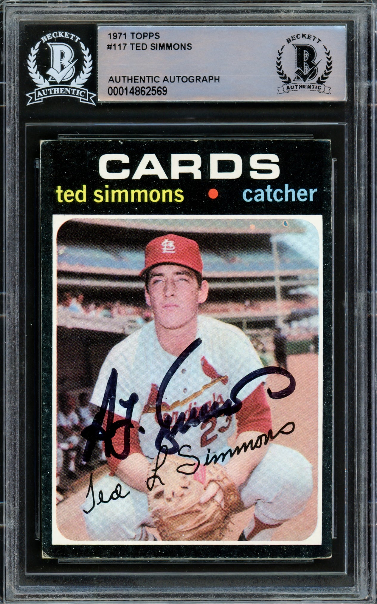 Ted Simmons Autographed 1971 Topps Rookie Card #117 St. Louis Cardinals Beckett BAS #14862569